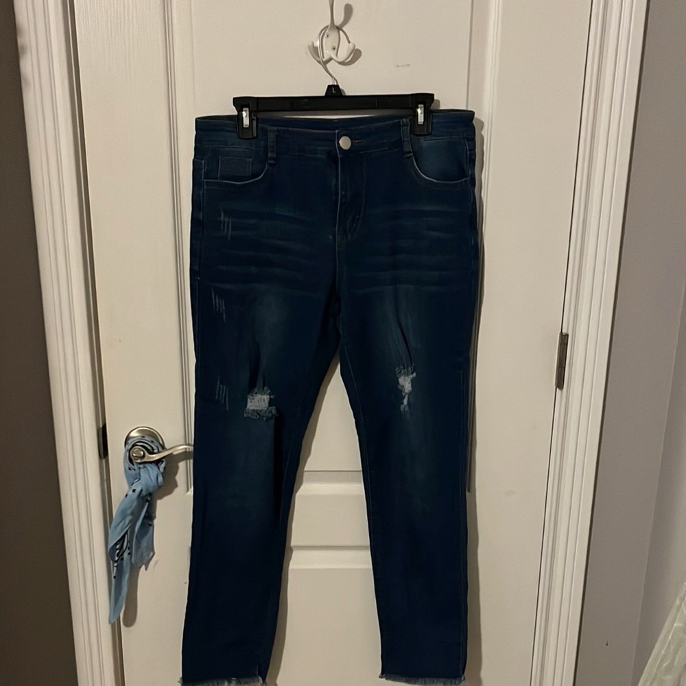Distressed Dark Blue Jeans